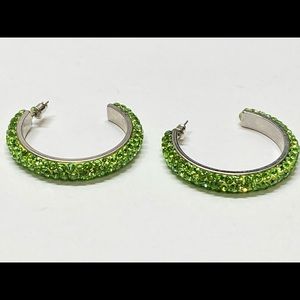 Lime Green Sparkle Crystal Hoop Earrings